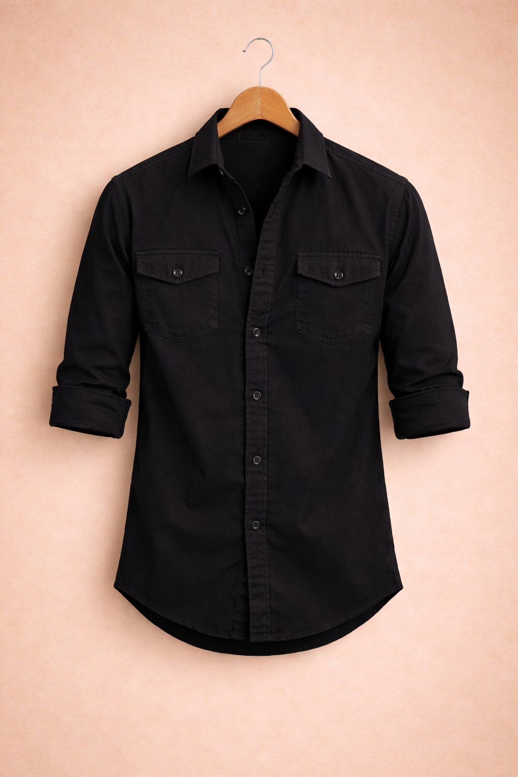UpperQuest Men’s Black Slim Fit Casual Shirt | Full Sleeve Button-Down Cotton Shirt👔