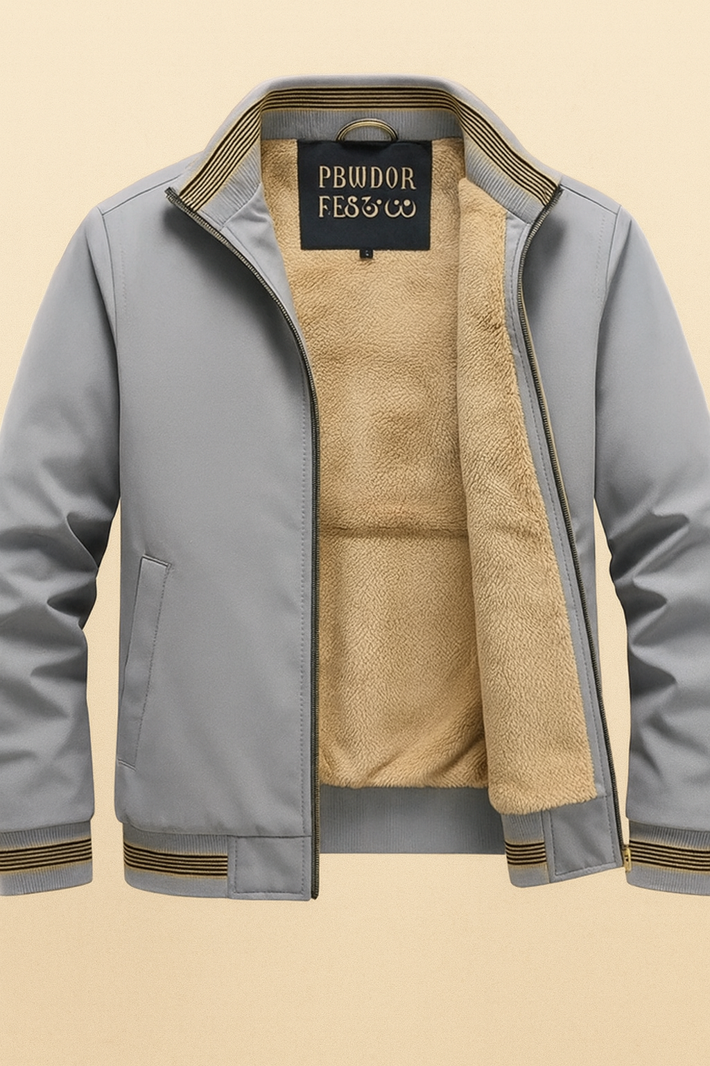 UpperQuest Men’s Fleece-Lined Winter Jacket – Grey Colour | Warm Zip-Up Jacket | Premium Casual Outerwear