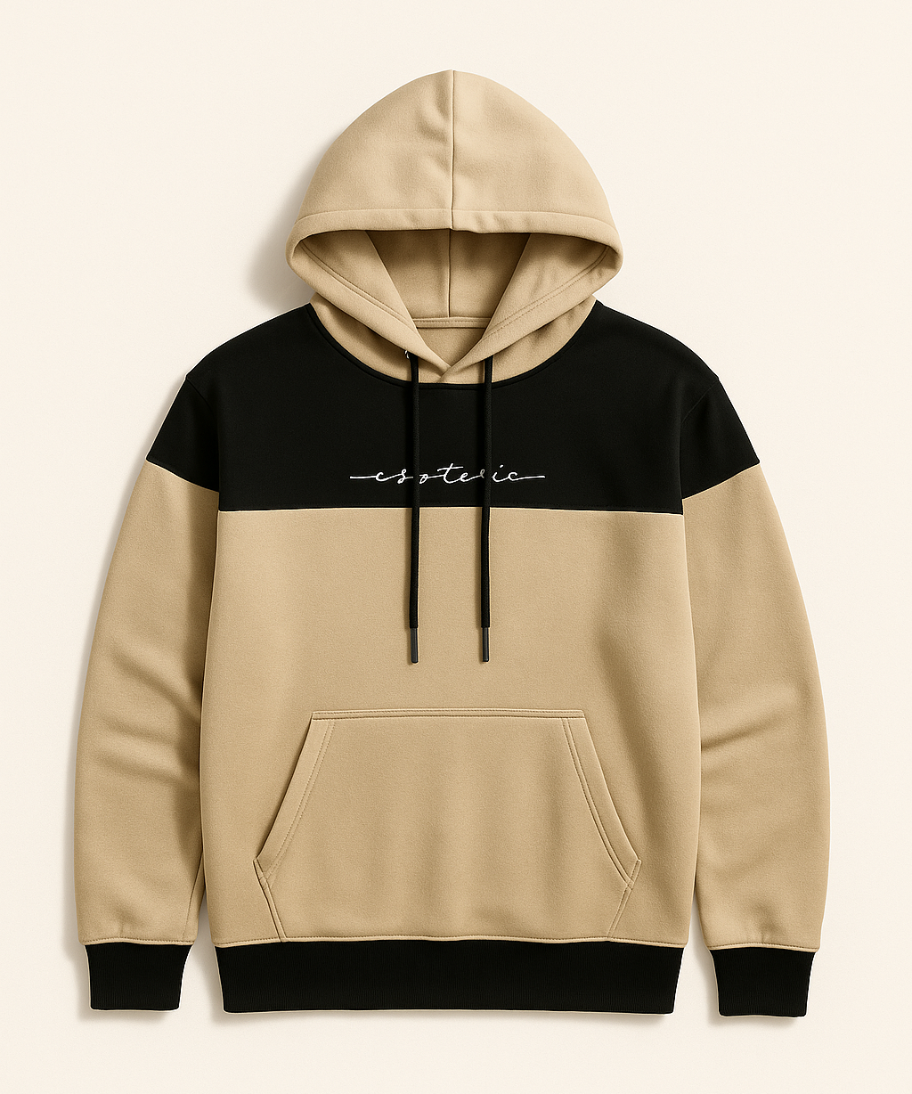 Men’s Beige & Black Colorblock Hoodie – Winter Casual Wear | UpperQuest