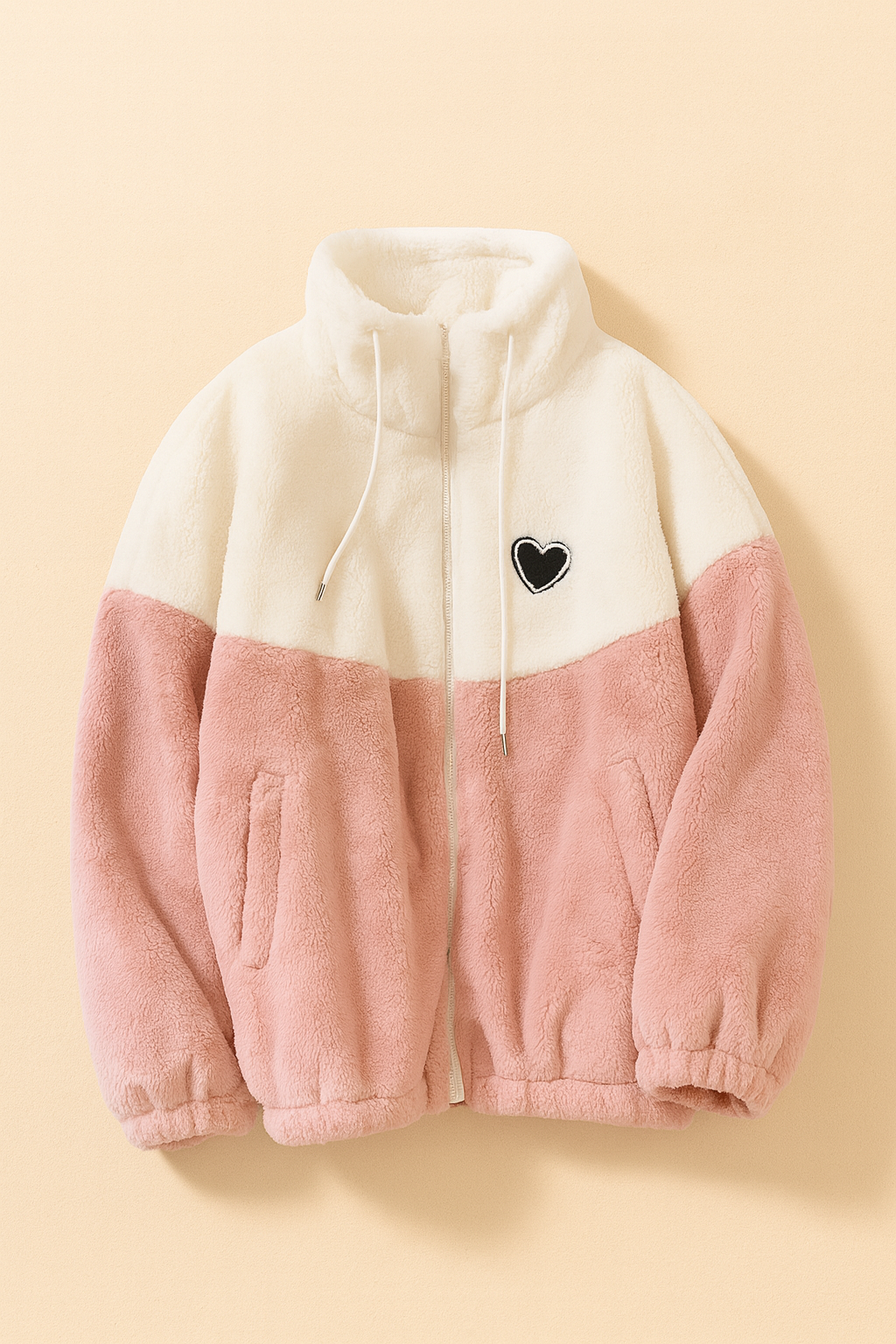 UpperQuest Pink & White Plush Jacket for Women | Premium Fleece Winter Jacket Sweatshirt