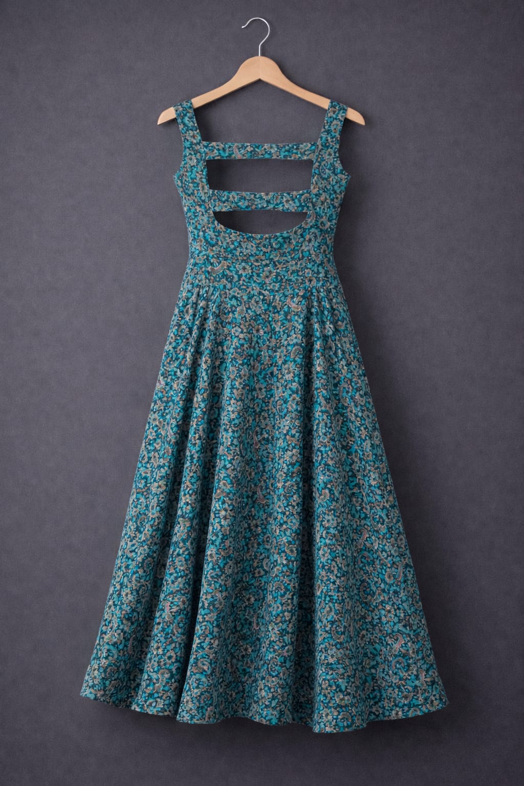 UpperQuest Women’s Printed Maxi Dress – Aqua Blue Multi-Colour | Sleeveless Long Dress with Tassel Detail | Party & Casual Wear