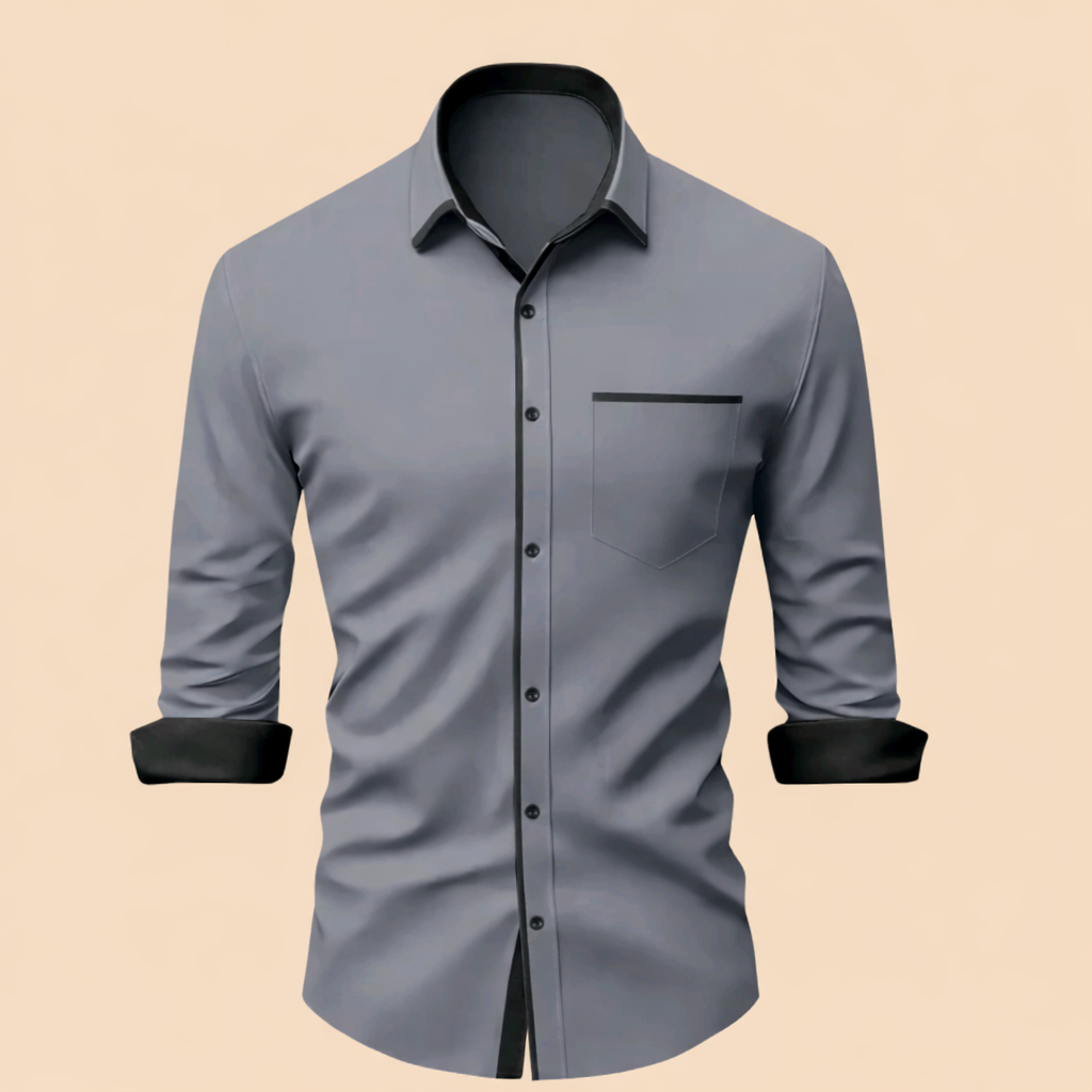 UpperQuest Men’s Premium Contrast Collar Shirt – Grey Colour | Slim Fit Cotton Shirt | Formal & Casual Wear