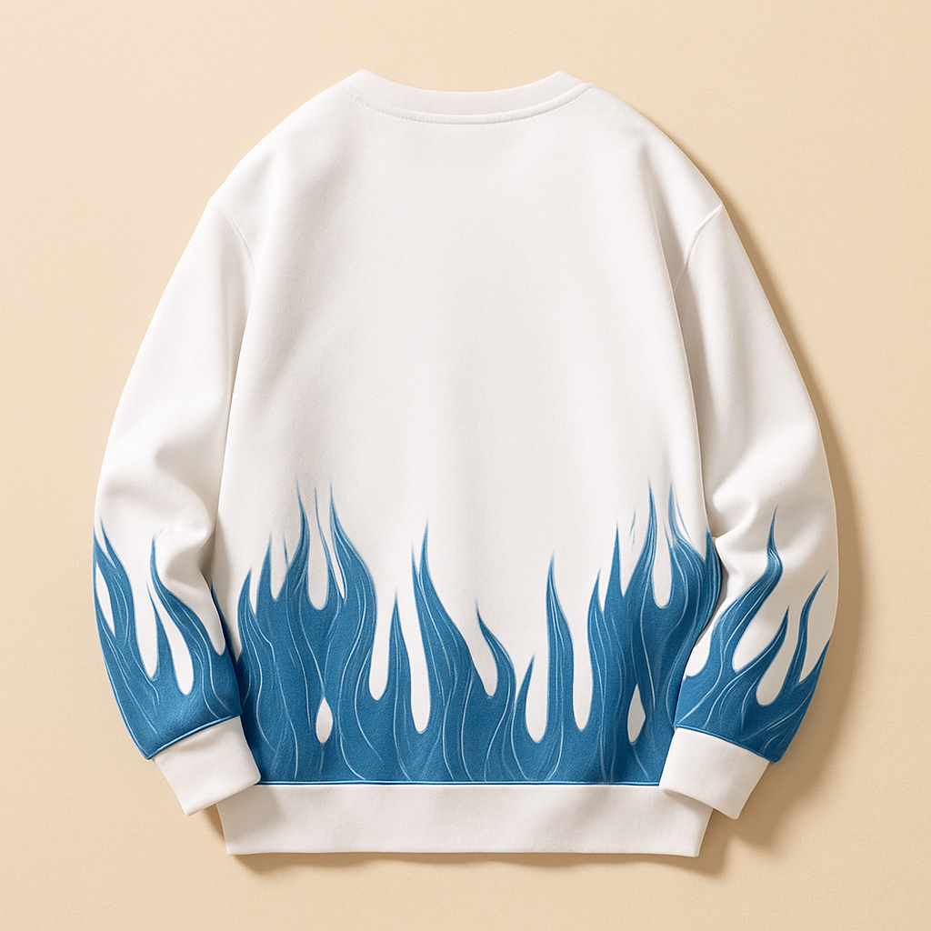 UpperQuest White Flame Graphic Sweatshirt for Men | Premium Printed Crewneck Winter Wear