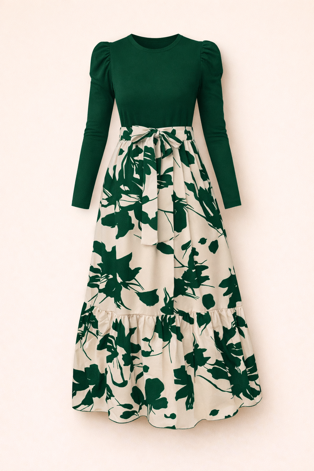 UpperQuest Women’s Floral Maxi Dress – Brown, Green, Black & Maroon with Beige | Long Sleeve Printed Maxi | Party & Festive Wear