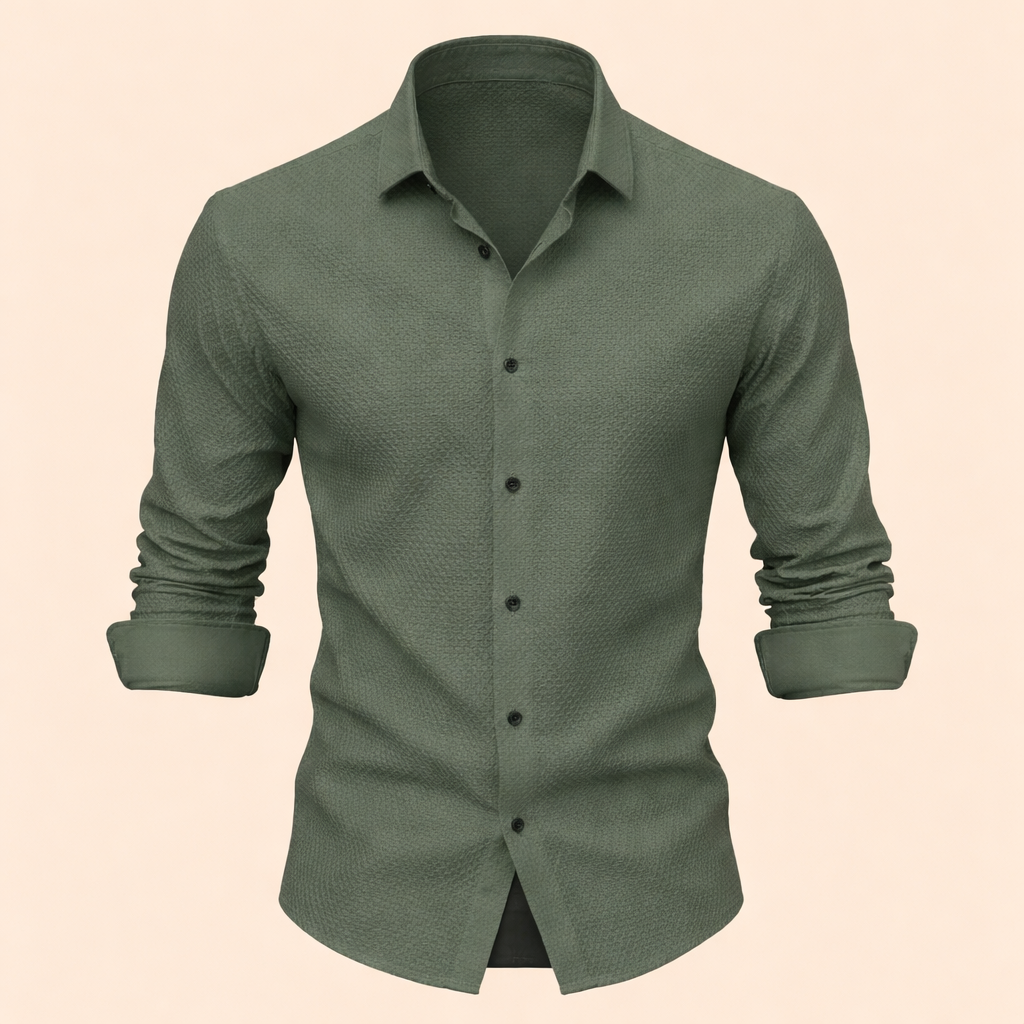 UpperQuest Men’s Textured Casual Shirt – Light Olive Colour | Slim Fit Stylish Shirt | Party & Daily Wear
