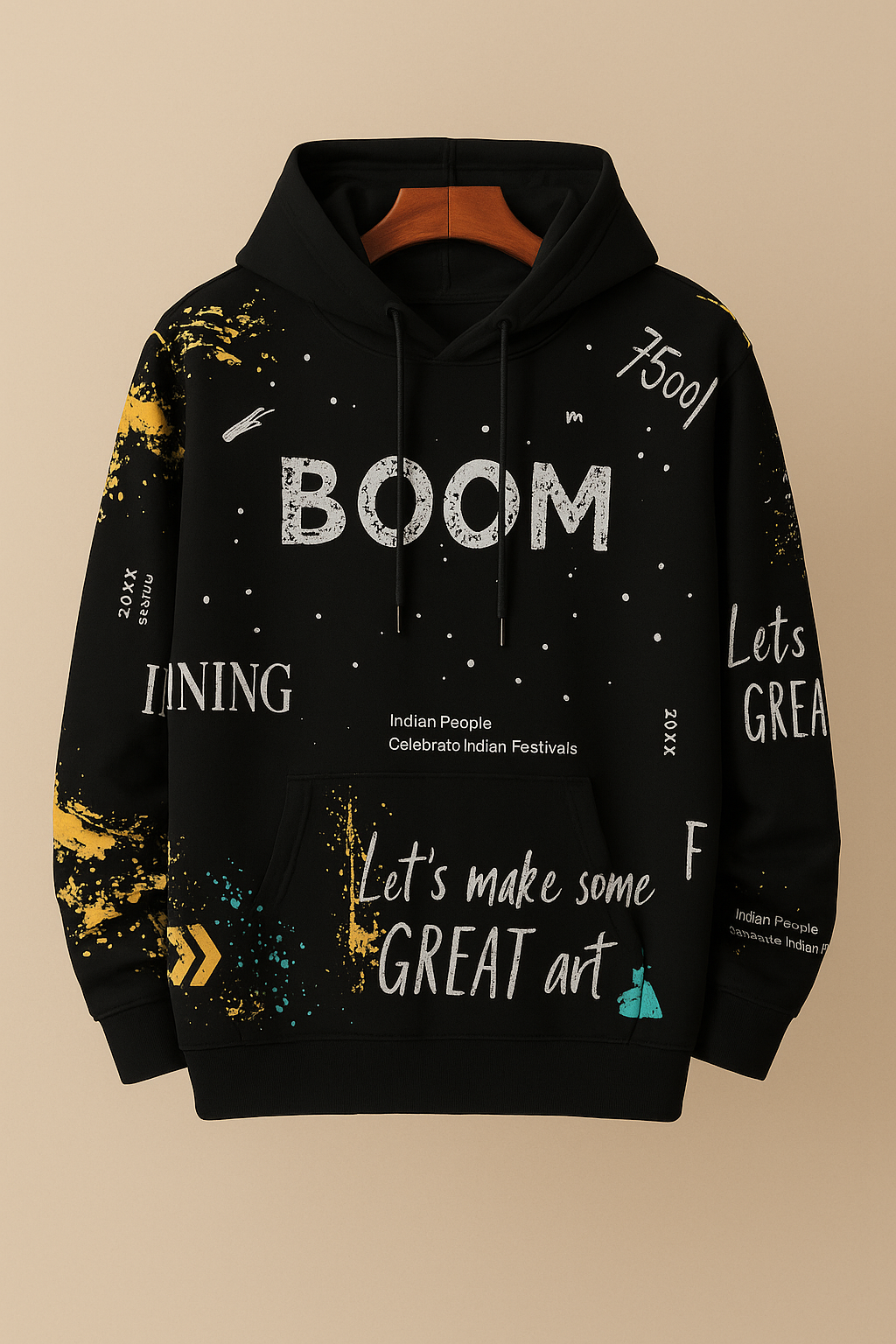 Upperquest BOOM Printed Hoodie for Men – Black Colour Stylish Graphic Sweatshirt | Trendy Casual Wear