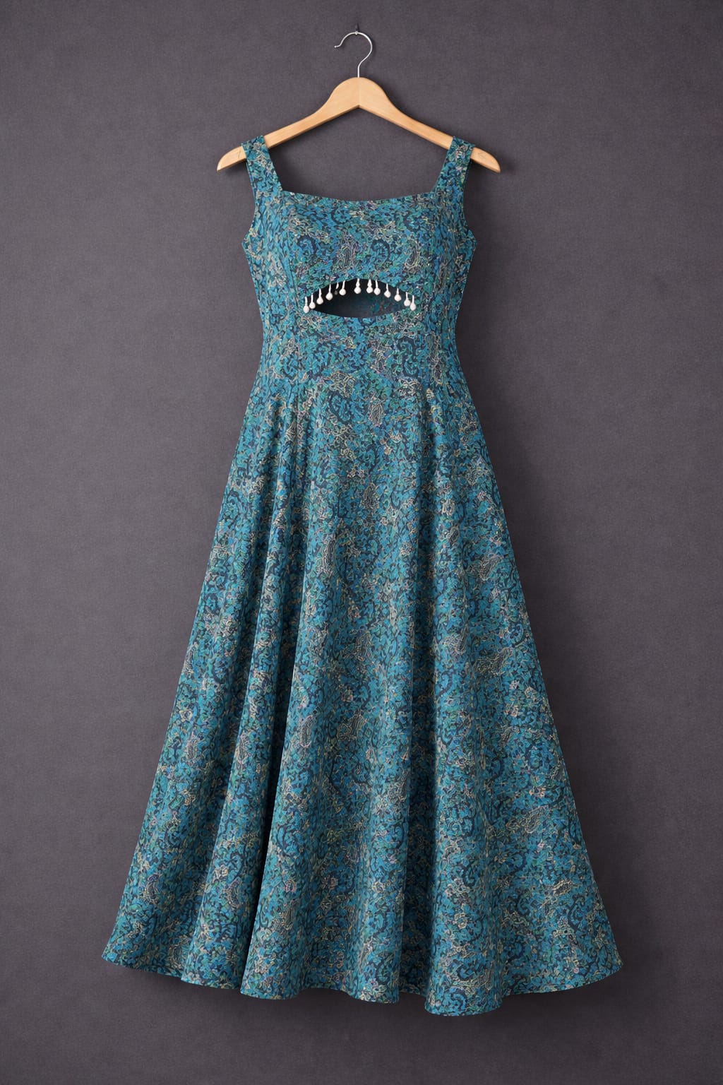 UpperQuest Women’s Printed Maxi Dress – Aqua Blue Multi-Colour | Sleeveless Long Dress with Tassel Detail | Party & Casual Wear