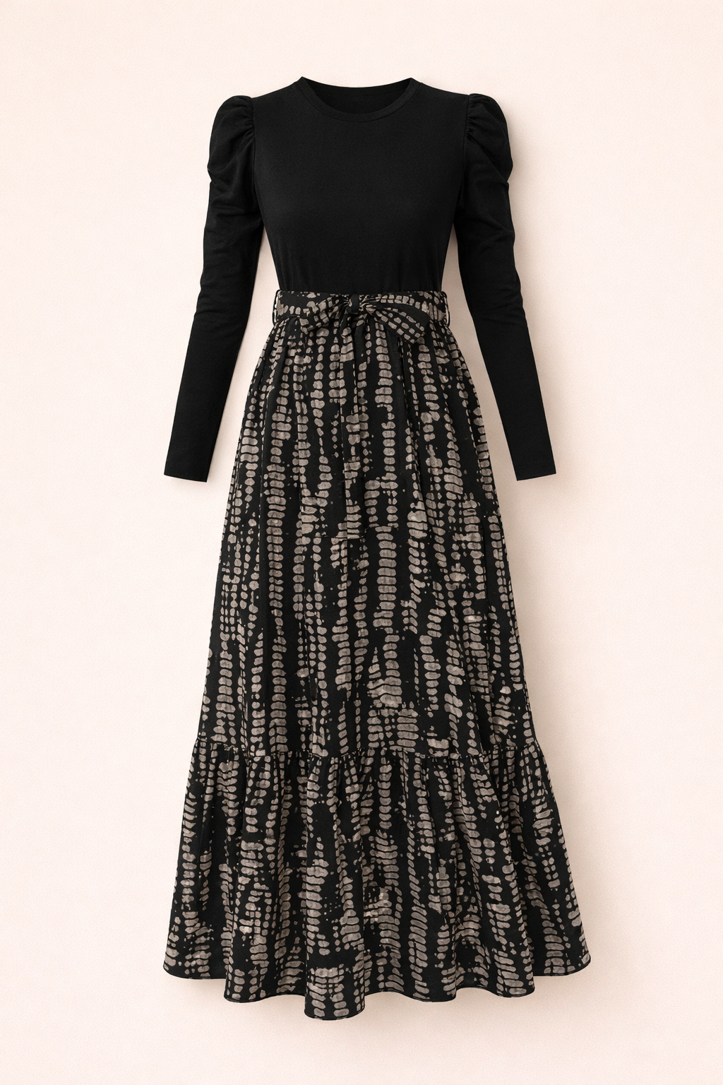 UpperQuest Women’s Elegant Maxi Dress – Black Colour | Long Sleeve Printed Maxi | Party & Festive Wear