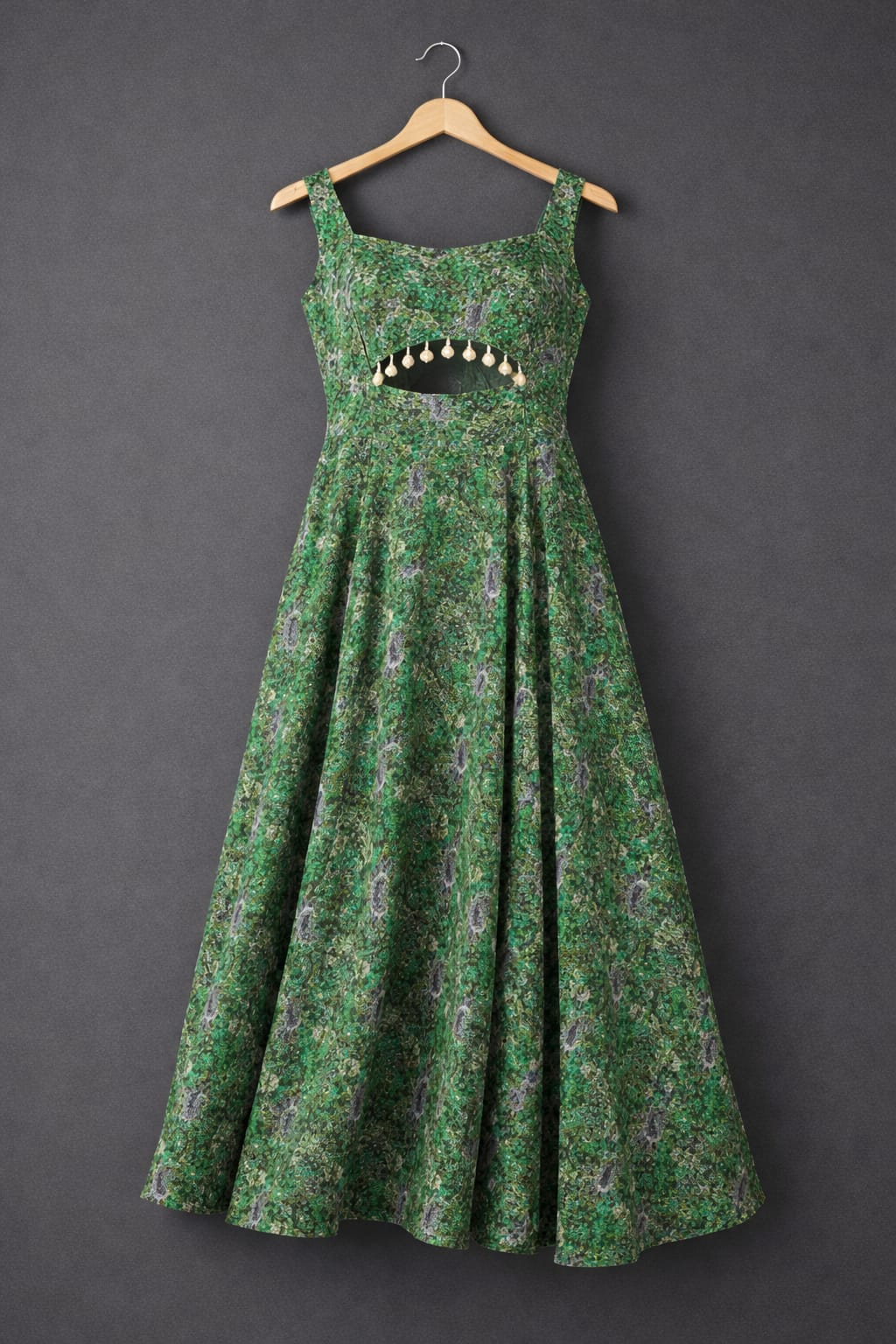 UpperQuest Women’s Printed Maxi Dress – Green Multi-Colour | Sleeveless Long Dress with Tassel Detail | Party & Casual Wear