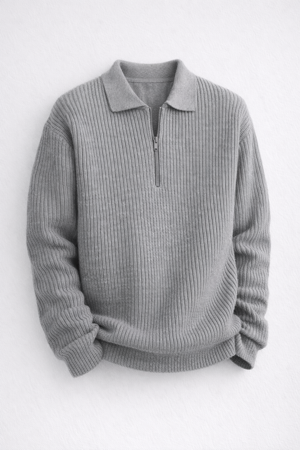 UpperQuest Men’s Half-Zip Knitted Sweater – Grey Colour | Ribbed Winter Pullover | Premium Casual Knitwear