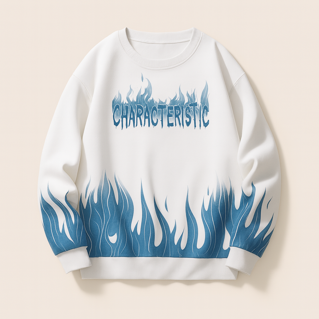 UpperQuest White Flame Graphic Sweatshirt for Men | Premium Printed Crewneck Winter Wear
