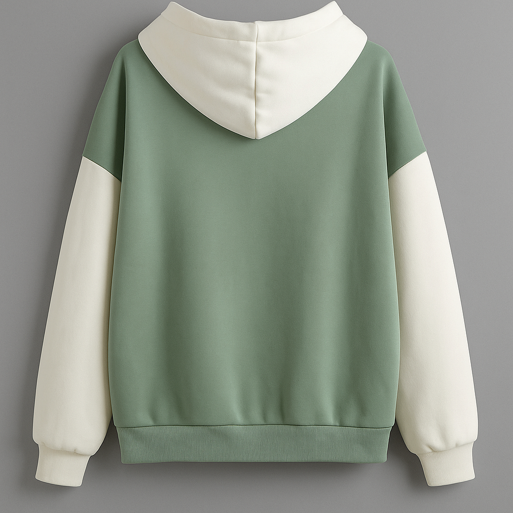 UpperQuest Men’s Dual-Tone Winter Hoodie – Sage Green & Off-White Colour | Ultra-Soft Warm Casual Sweatshirt
